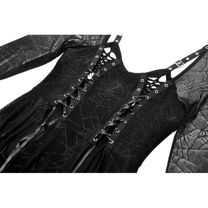 Gothic-Spinnennetz-Hexenkleid mit Schnürung für Damen