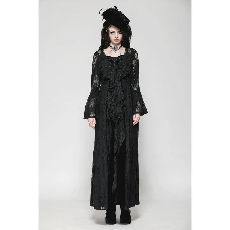 Gothic-lange Jacke mit ausgestellten Ärmeln und Schnürung aus Spitze für Damen