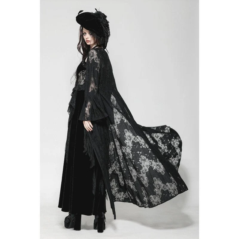 Gothic-lange Jacke mit ausgestellten Ärmeln und Schnürung aus Spitze für Damen