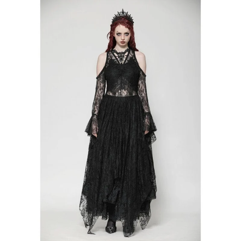 Gothic-Brautkleid für Damen mit schulterfreiem, unregelmäßigem Spitzenbesatz