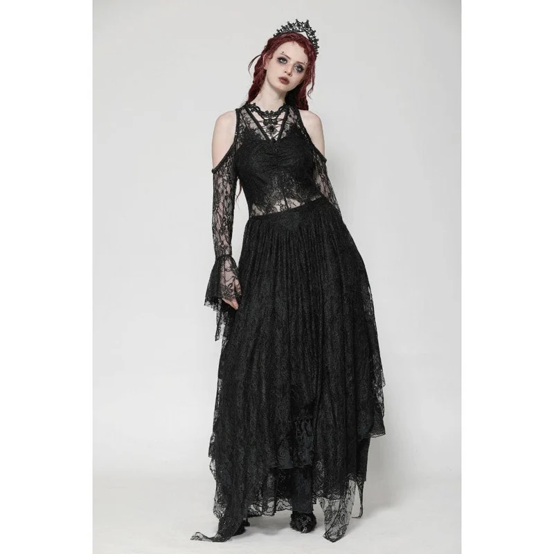 Gothic-Brautkleid für Damen mit schulterfreiem, unregelmäßigem Spitzenbesatz