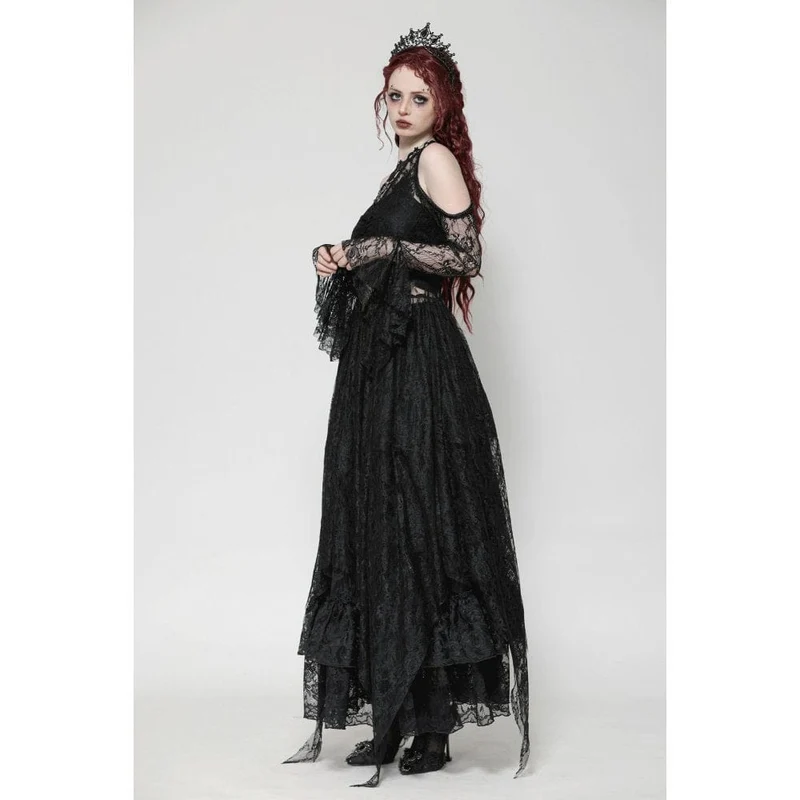 Gothic-Brautkleid für Damen mit schulterfreiem, unregelmäßigem Spitzenbesatz
