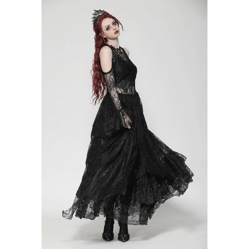 Gothic-Brautkleid für Damen mit schulterfreiem, unregelmäßigem Spitzenbesatz