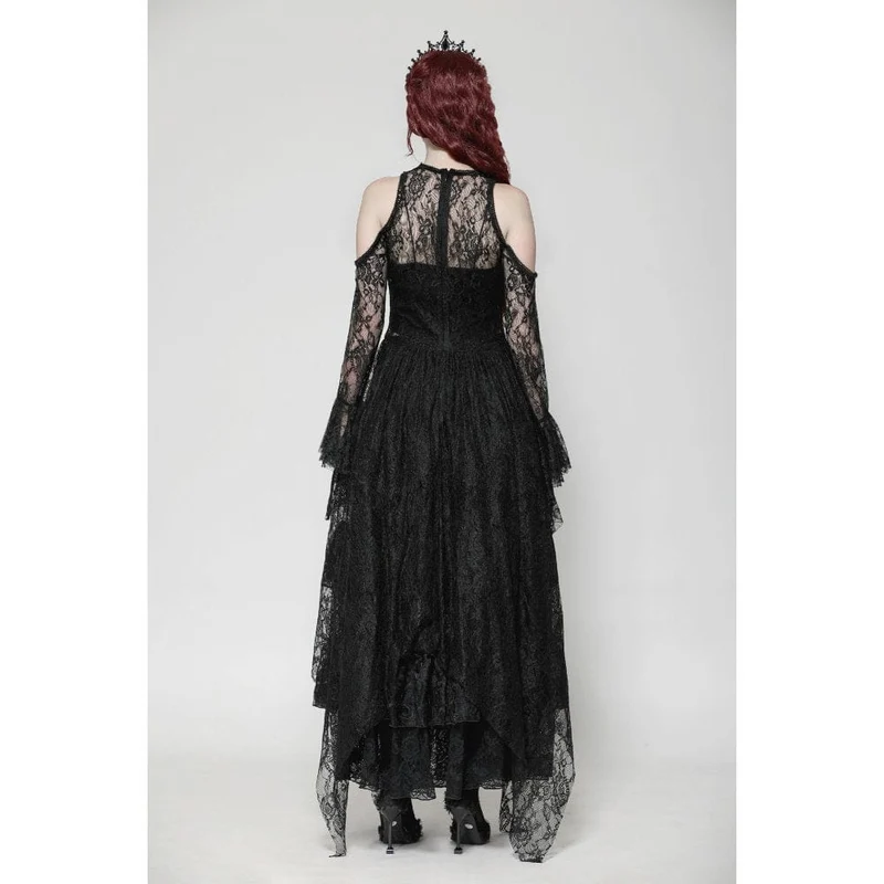 Gothic-Brautkleid für Damen mit schulterfreiem, unregelmäßigem Spitzenbesatz