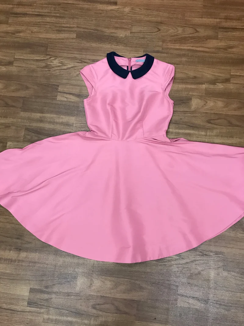 50er Jahre Kleid Outfit rosa mit Gürtel, Handschuhen & Haartuch Gr.34