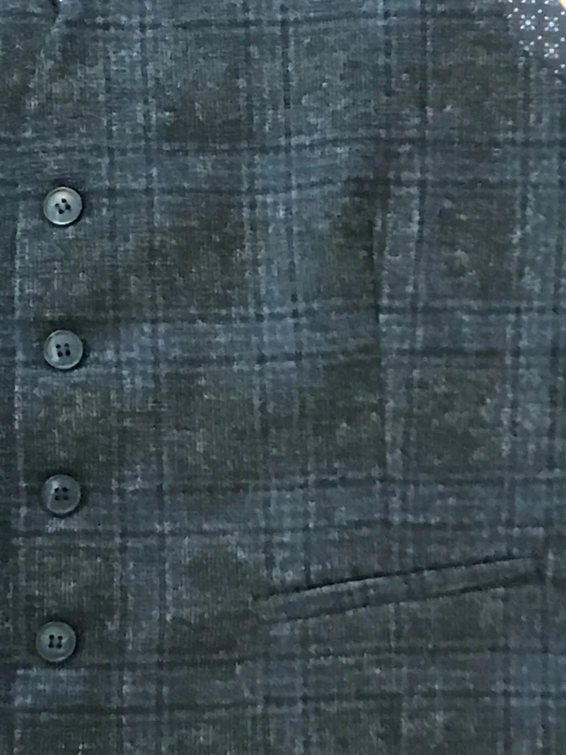 Moderne karierte Herren-Weste – Größe 46 – Schwarz/Blau aus 100 % Wolle