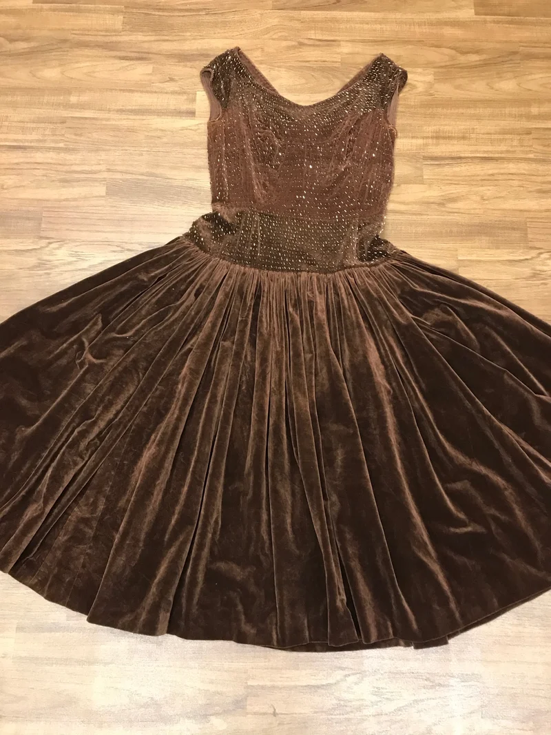 Vintage 50er Jahre Kleid Braun Samt Gr. 38
