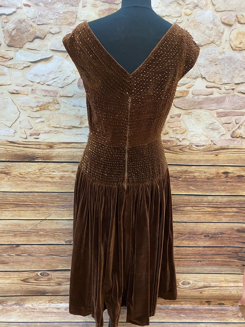 Vintage 50er Jahre Kleid Braun Samt Gr. 38