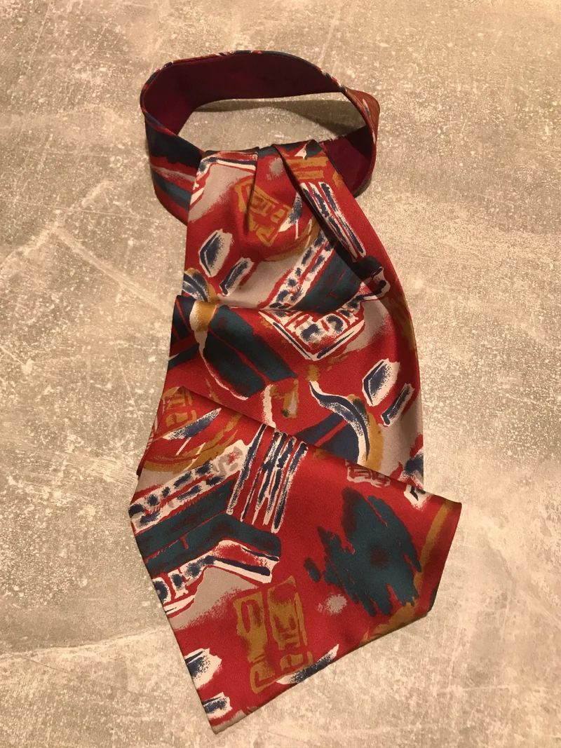 Vintage Ascot Krawatte Seide Rot Gemustert – Retro Schalkrawatte Herren