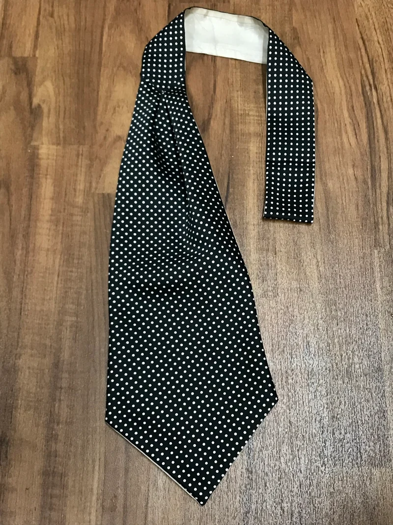 Vintage Krawattenschal Schwarz mit weißen Punkten – Seide