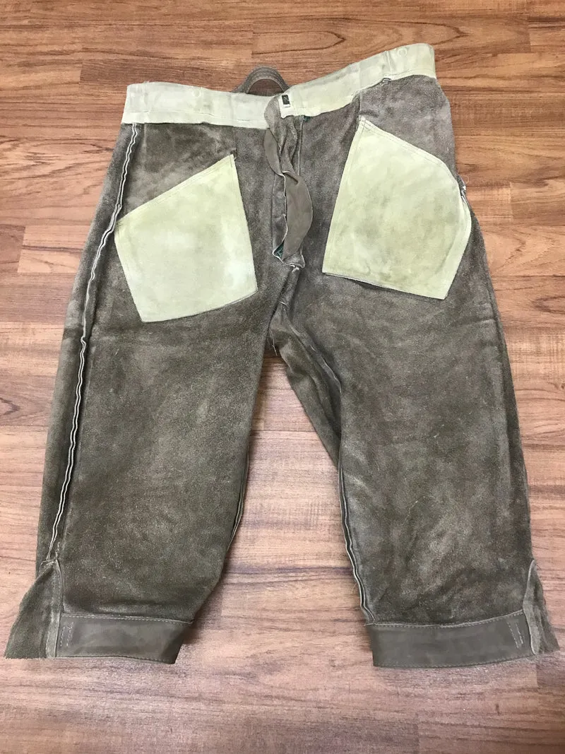 Vintage Lederhose Herren Kniebund Gr. 48 – beige Trachtenhose Echtleder