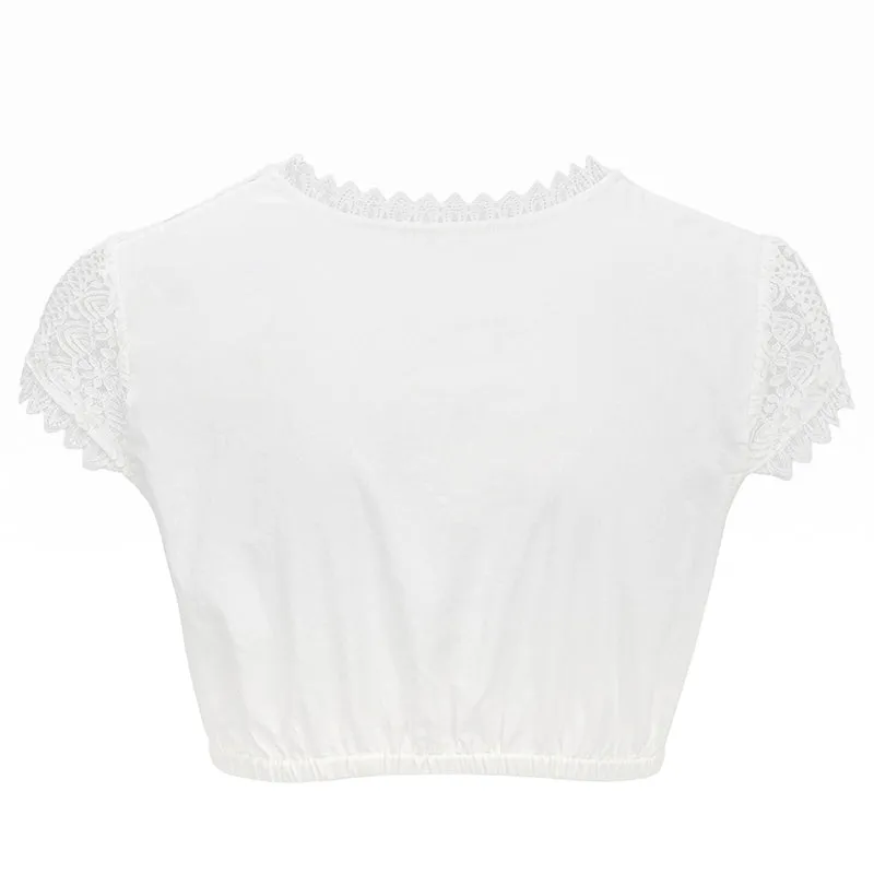 Dirndlbluse V-Ausschnitt mit Spitze weiß