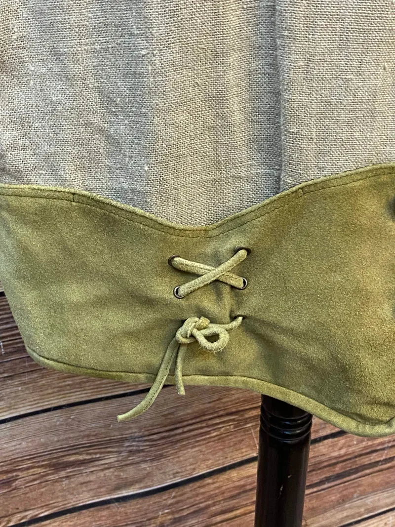 Trachtenweste Leinen Leder grün beige Vintage mit Stickerei