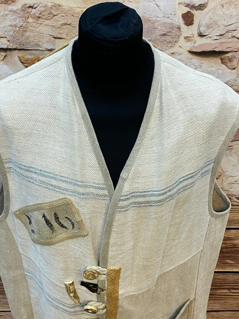 Trachtenweste Leinen beige Vintage mit Knebelverschluss