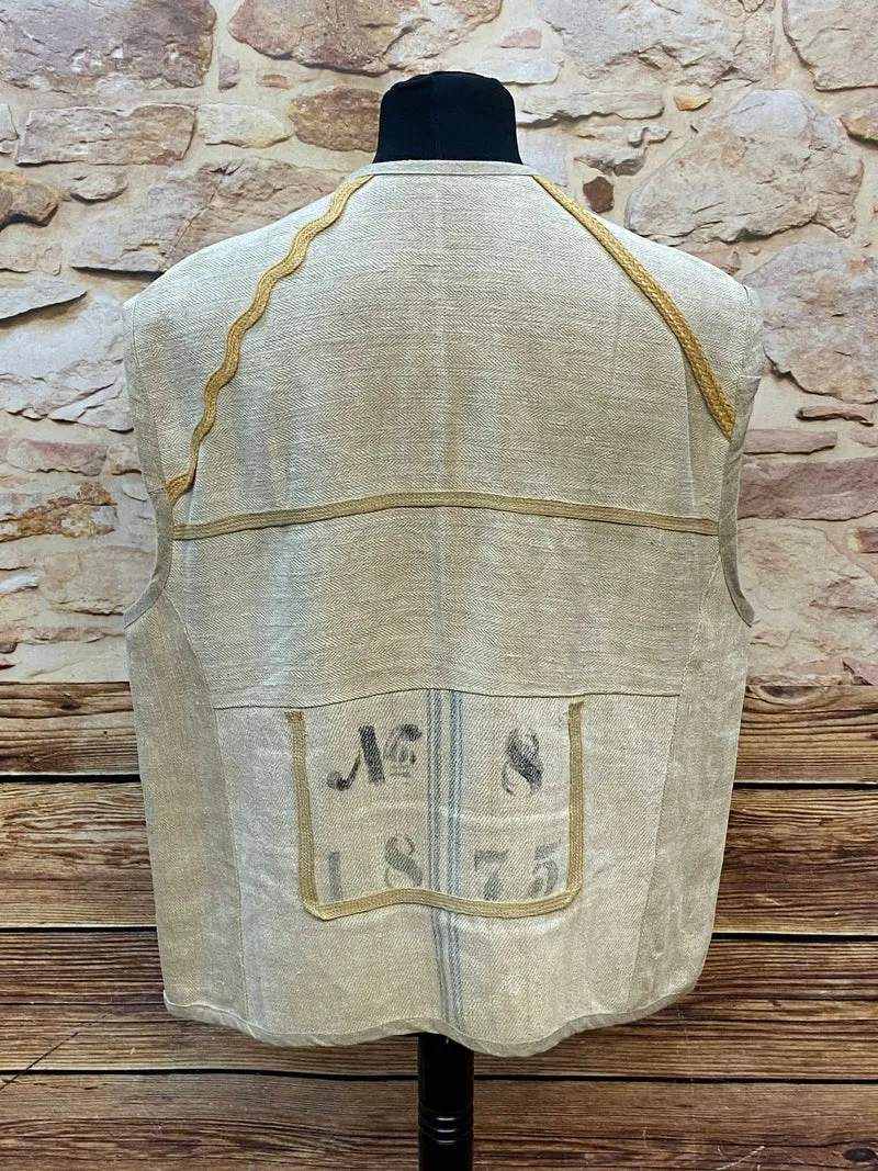 Trachtenweste Leinen beige Vintage mit Knebelverschluss