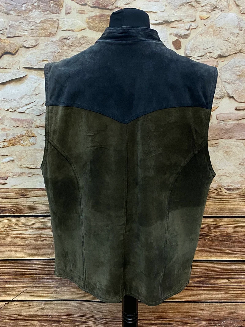 Trachtenweste Leder grün dunkelblau Vintage mit Stickerei Motiv