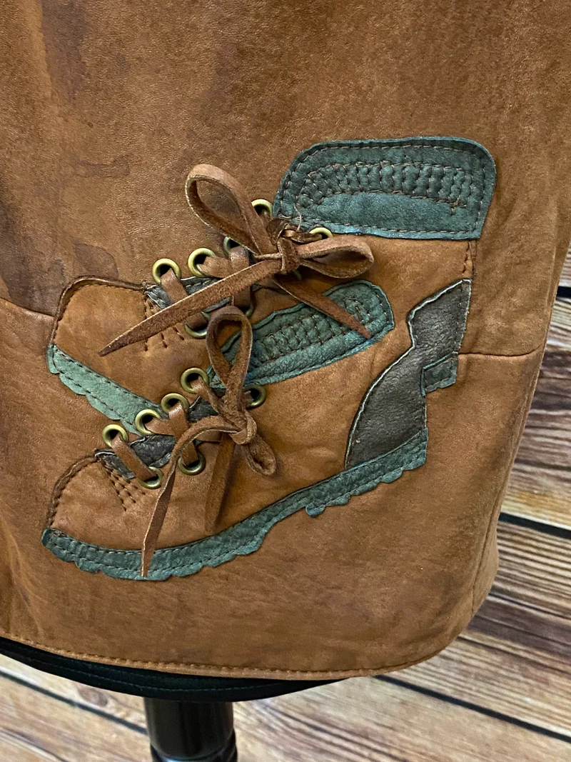 Trachtenweste Leder braun Vintage mit Motiv Stickerei SALE