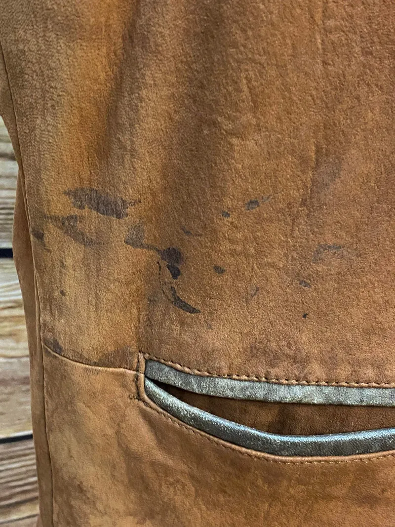 Trachtenweste Leder braun Vintage mit Motiv Stickerei SALE