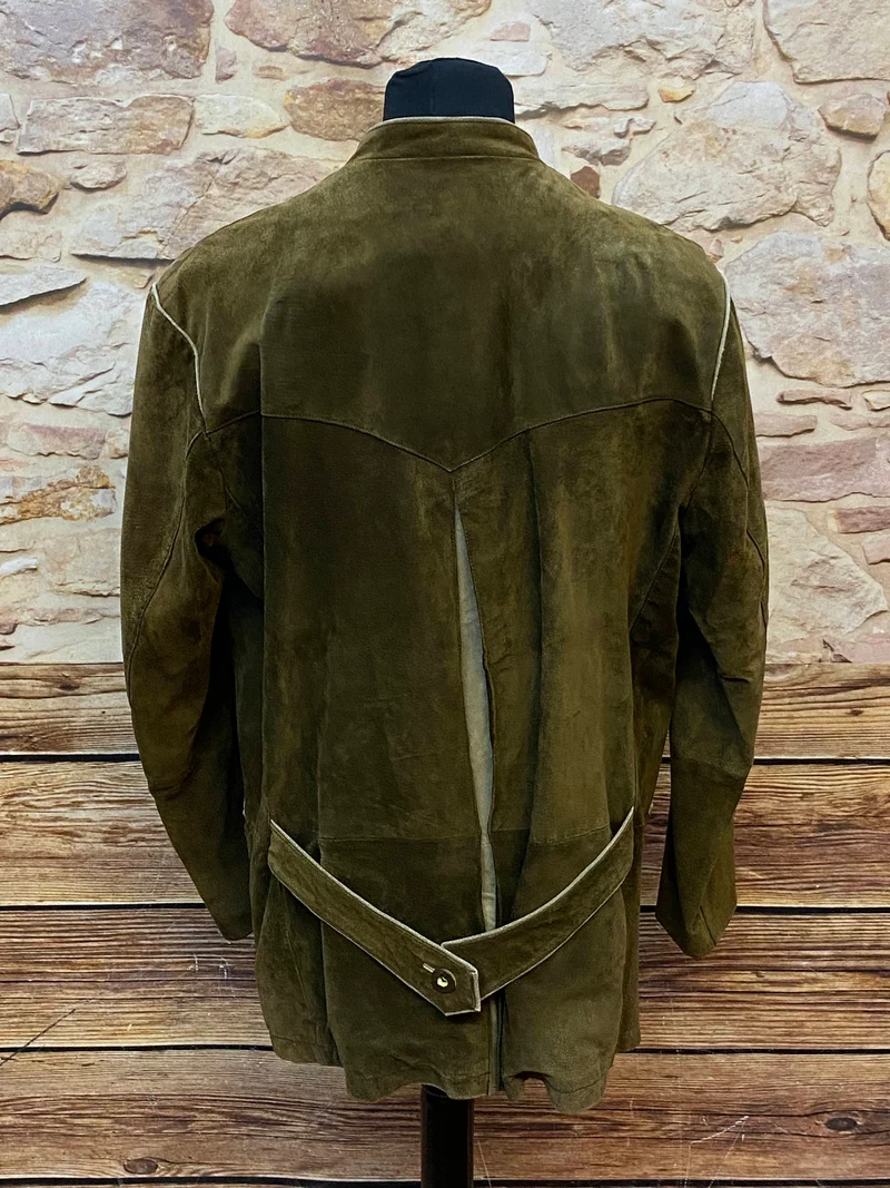 Trachtenjacke Herren Leder oliv-braun Vintage mit Stickerei