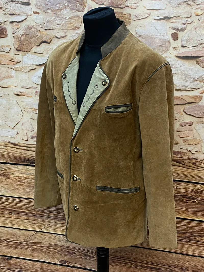 Trachtenjacke Herren Leder braun Vintage mit Stickerei