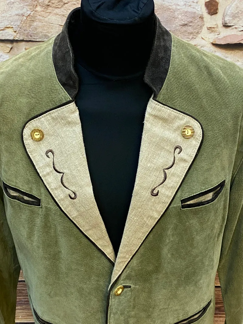 Trachtenjacke Herren Leder grün Vintage mit Stickerei