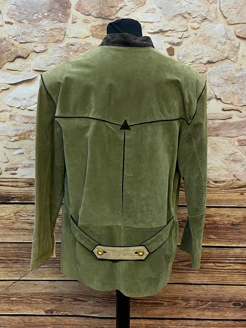 Trachtenjacke Herren Leder grün Vintage mit Stickerei