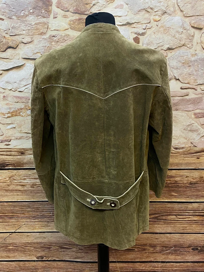 Trachtenjacke Herren Leder grün Stickerei Vintage Landhaus Gr. 50
