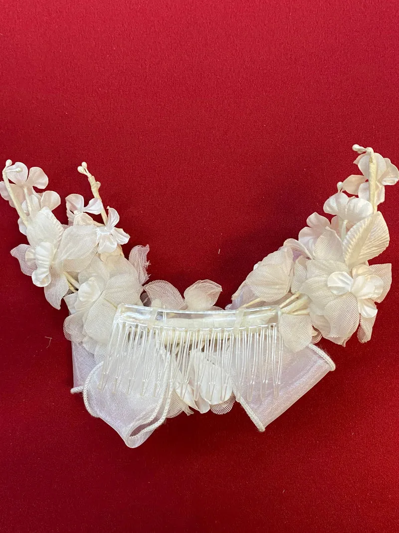 Kommunion Haarkamm Blüten Schleife – Haarschmuck weiß Mädchen ungetragen