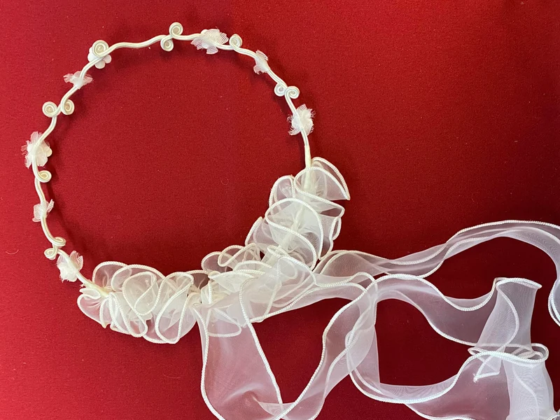 Kommunion Haarschmuck weiß mit Schleife – Stirnreif Mädchen ungetragen