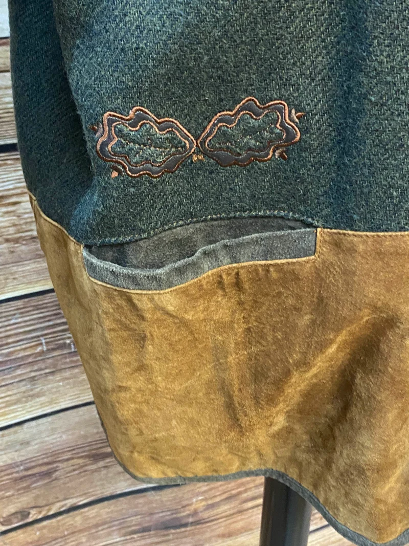 Vintage Trachten Lederjacke Herren Braun Grün Zweifarbig – Größe 52