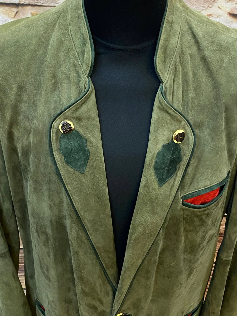Vintage Trachten Lederjacke Herren Oliv – Größe 52
