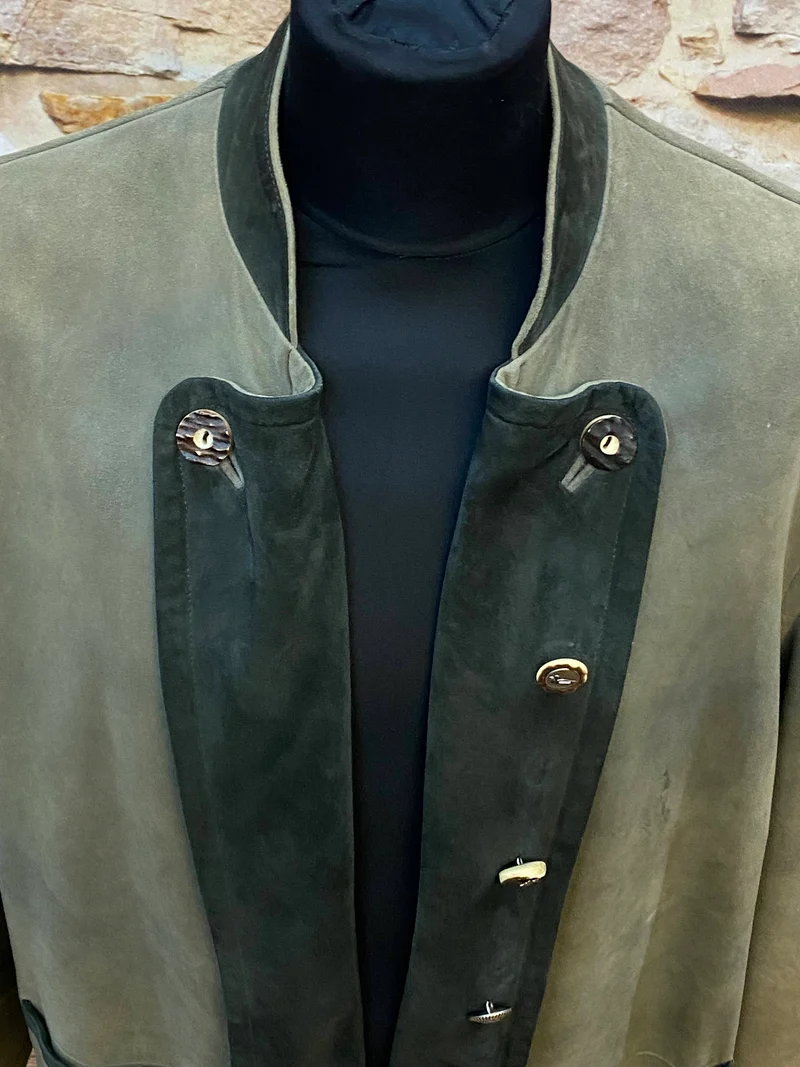 Vintage Trachten Lederjacke Herren Oliv Klassisch – Größe 52