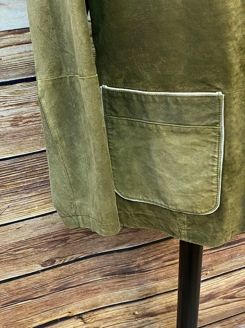Vintage Trachten Lederjacke Herren Oliv mit Stickerei – Größe 54