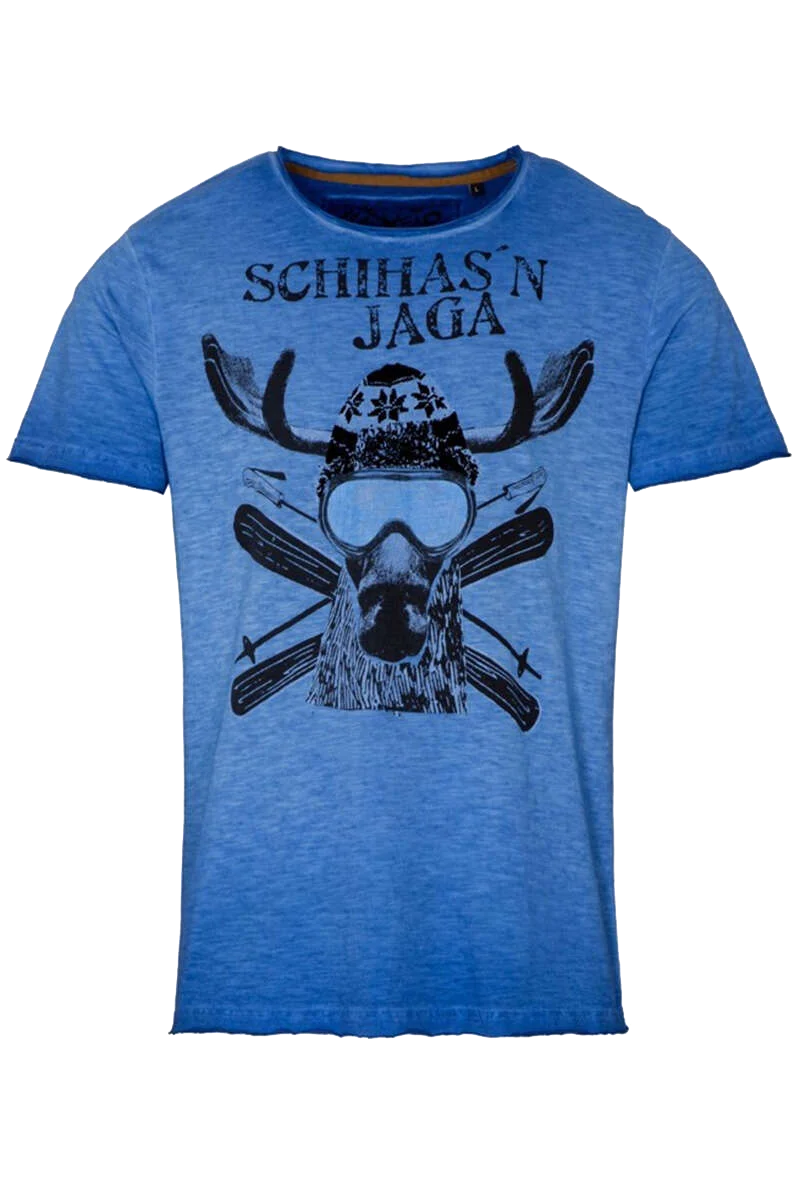 Herren Trachten T-Shirt 'SCHIHAS'N JAGA' blau