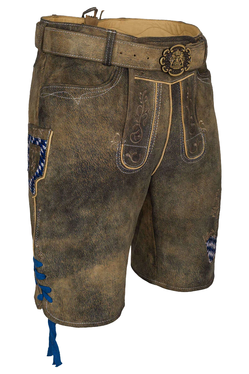 Herren Trachtenlederhose Bayernwappen kurz bestickt