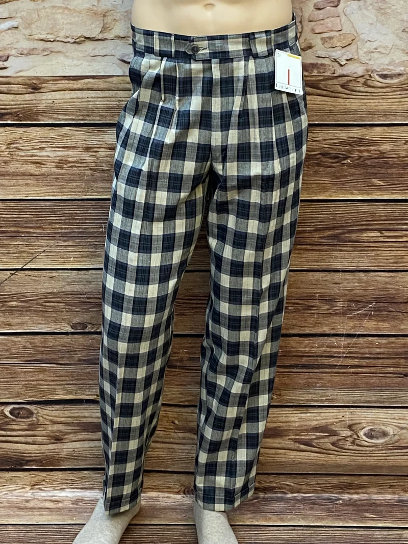 Vintage 80er/90er Bundfaltenhose Gr.48 – Karomuster Hochbund NOS