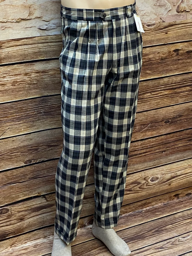 Vintage 80er/90er Bundfaltenhose Gr.48 – Karomuster Hochbund NOS