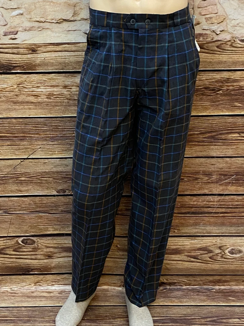 1970er–80er Vintage Herren Hose kariert – High Waist Bundfalten (Gr. 50)