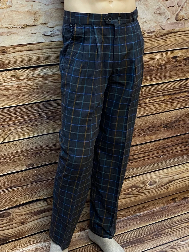 1970er–80er Vintage Herren Hose kariert – High Waist Bundfalten (Gr. 50)