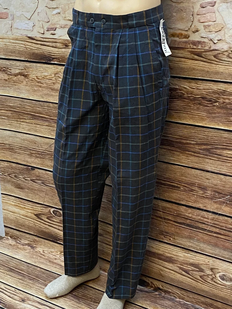 1970er–80er Vintage Herren Hose kariert – High Waist Bundfalten (Gr. 50)