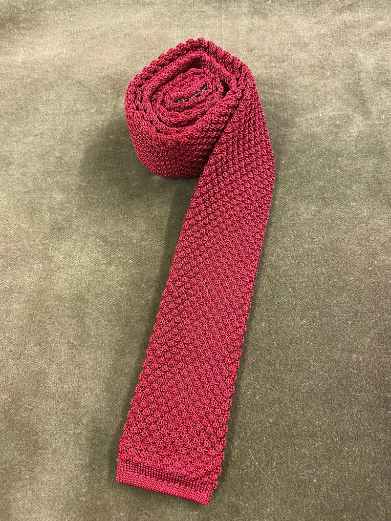 1970er Vintage Strickkrawatte Rot – schmale Herren Krawatte Made in Germany