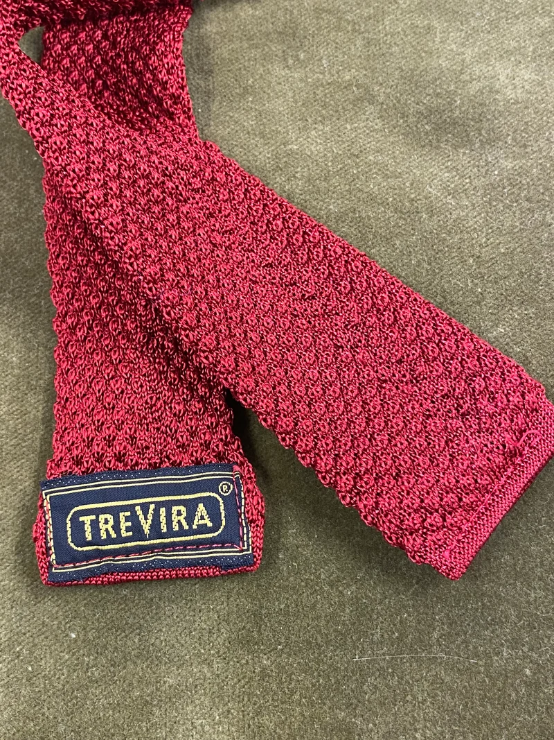 1970er Vintage Strickkrawatte Rot – schmale Herren Krawatte Made in Germany