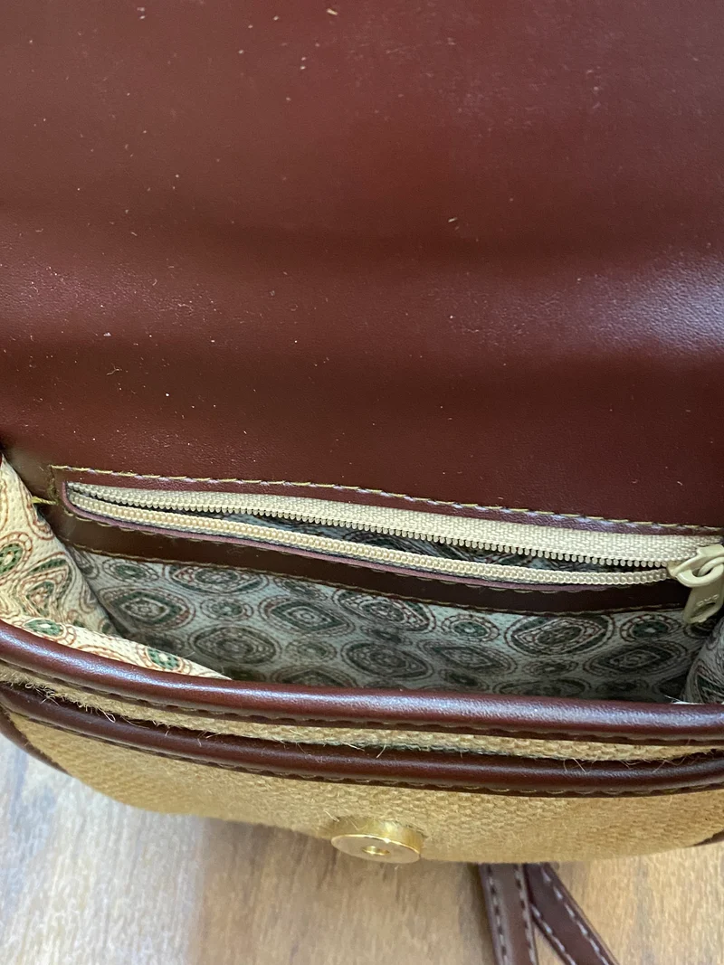 Vintage Dirndl-Handtasche Natur Braun mit Edelweiß