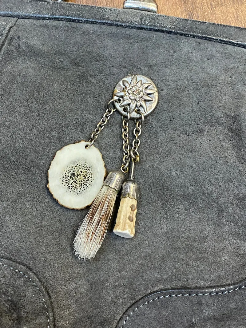 Vintage Trachten-Handtasche Wildleder Graugrün
