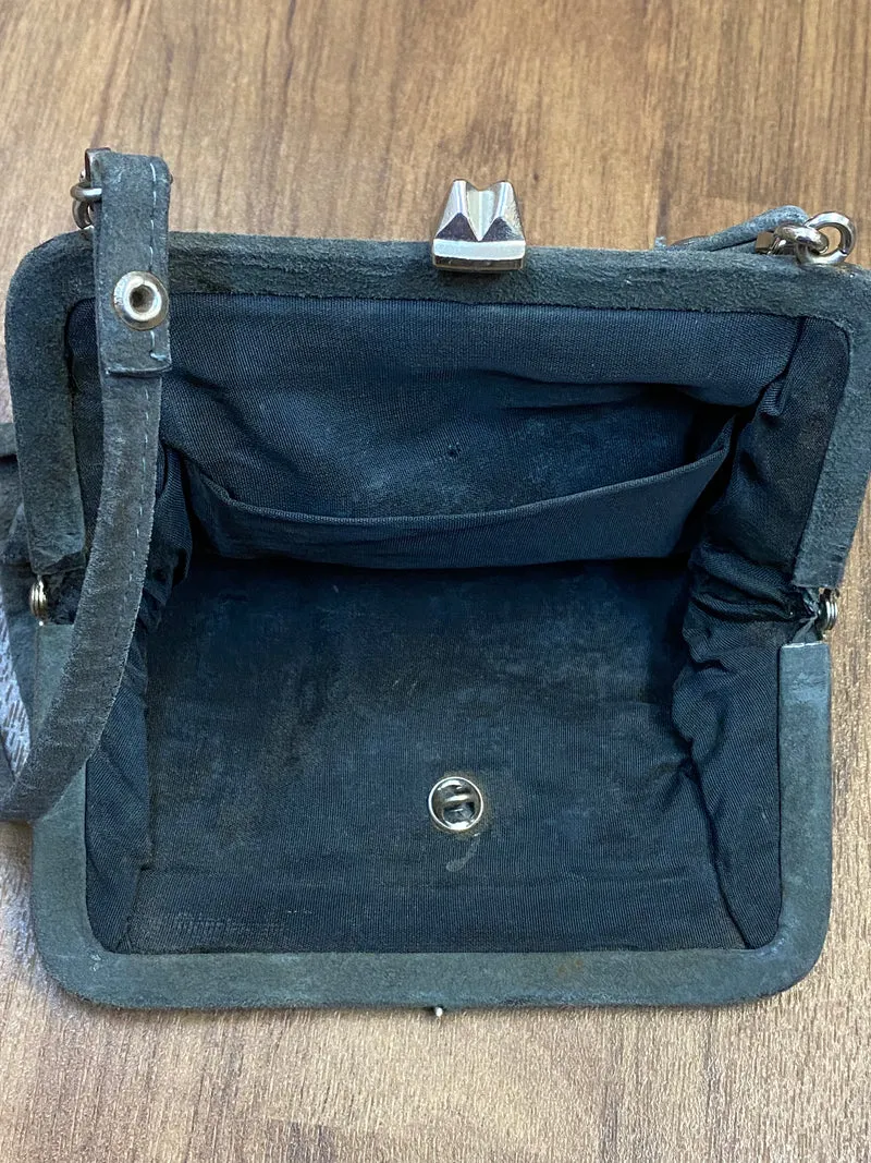 Vintage Trachten-Handtasche Wildleder Graugrün