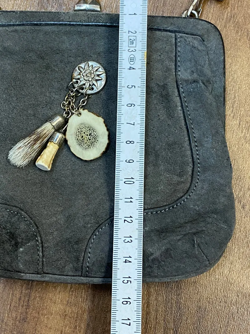 Vintage Trachten-Handtasche Wildleder Graugrün