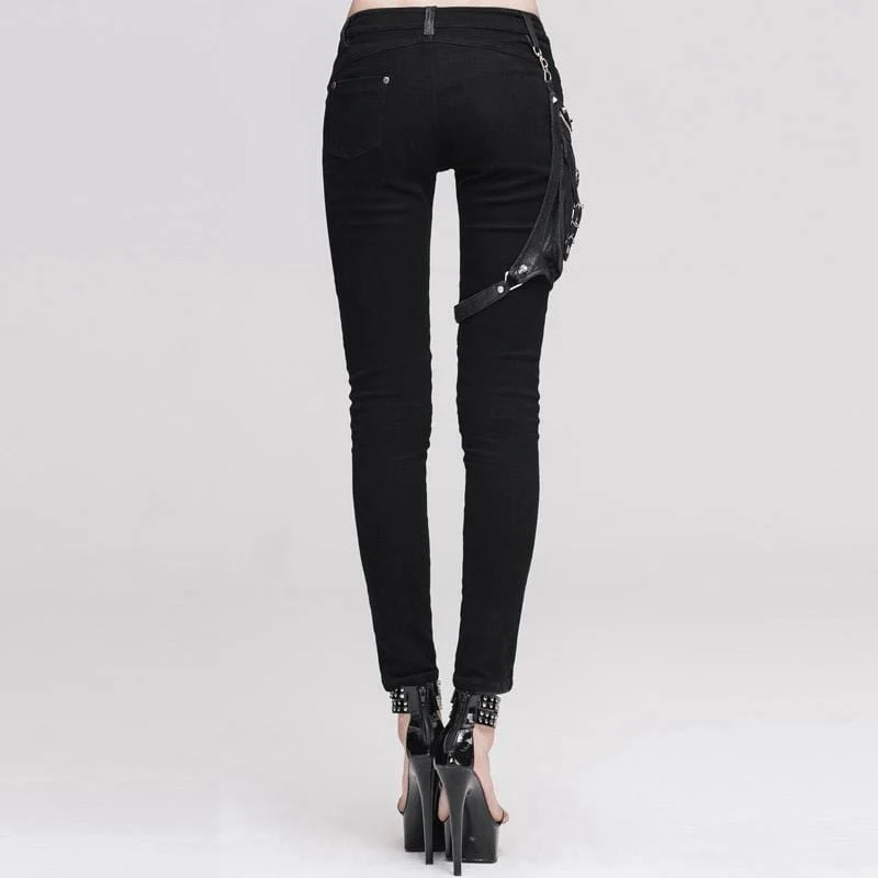 Damen Skinny Punk Pants mit Lederpatches