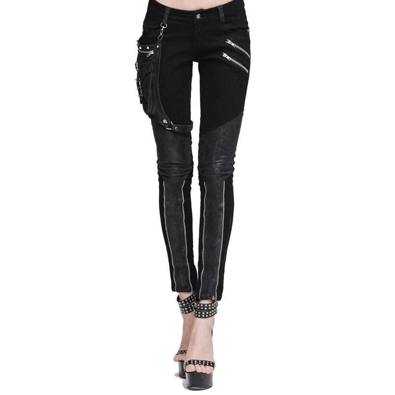 Damen Skinny Punk Pants mit Lederpatches
