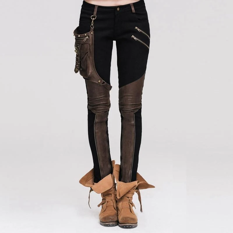 Damen Skinny Punk Pants mit Lederpatches
