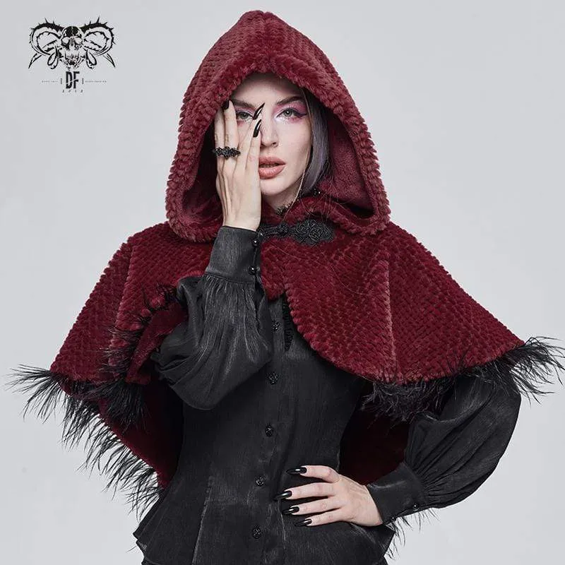 Damen Gothic Riemchen Umhang mit Kapuze Rot